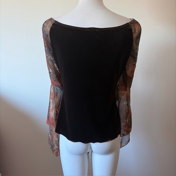 F&X USA Vintage Y2K Mesh Sleeve Top Fairycore Grunge Paisley Corset Lace Up - Picture 3 of 8